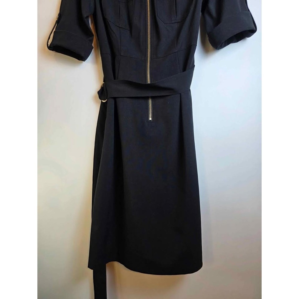 Roz & Ali Womens Black Zip Front Utility Belted Midi Dress Size 6 Gold Hardware - Picture 3 of 9